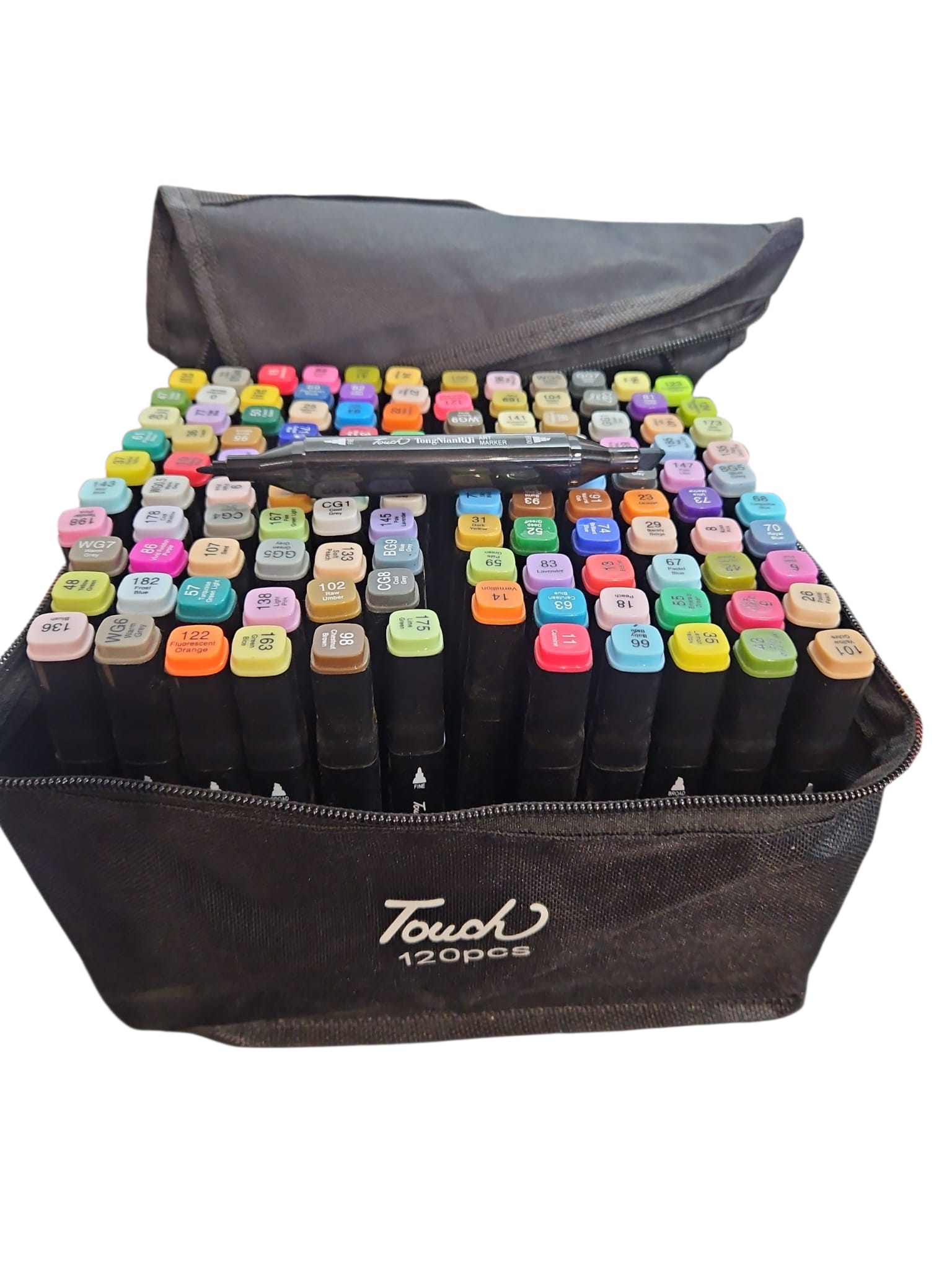 168 krāsu marķieru komplekts Touch ar praktisku rāvējslēdzēja somu.