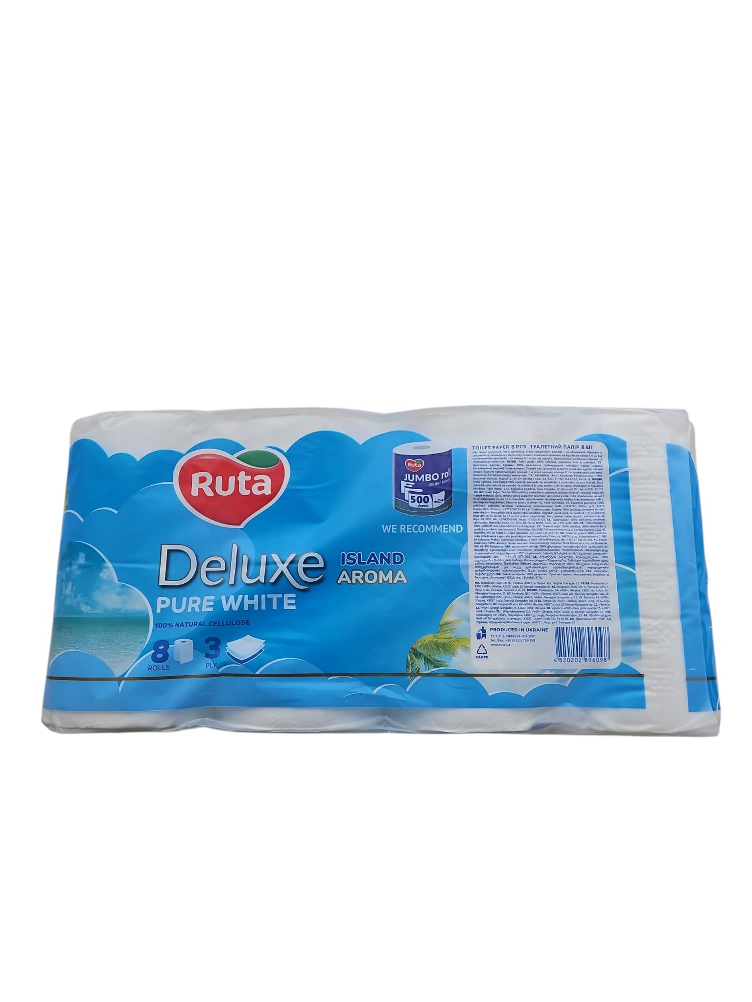 Ruta Deluxe Pure White tualetes papīrs (8 ruļļi, 3 slāņi)