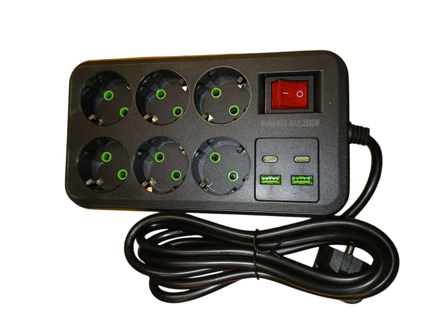 Daudzligzdu pagarinātājs ar USB pieslēgvietām