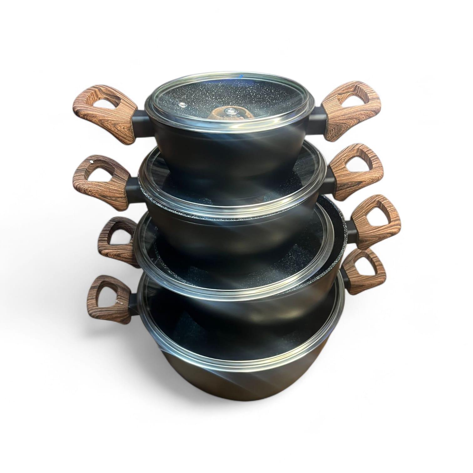 Augstas kvalitātes, izturīgs, kaltā alumīnija katlu komplekts (melns)