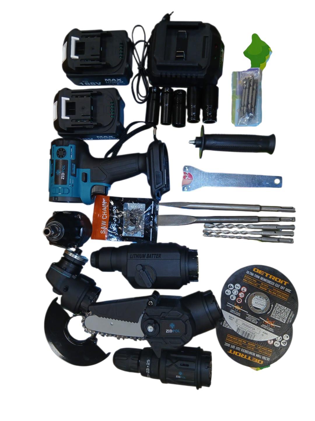 Daudzfunkcionālais Akumulatora Instrumentu Komplekts ar Maināmiem Uzgaļiem