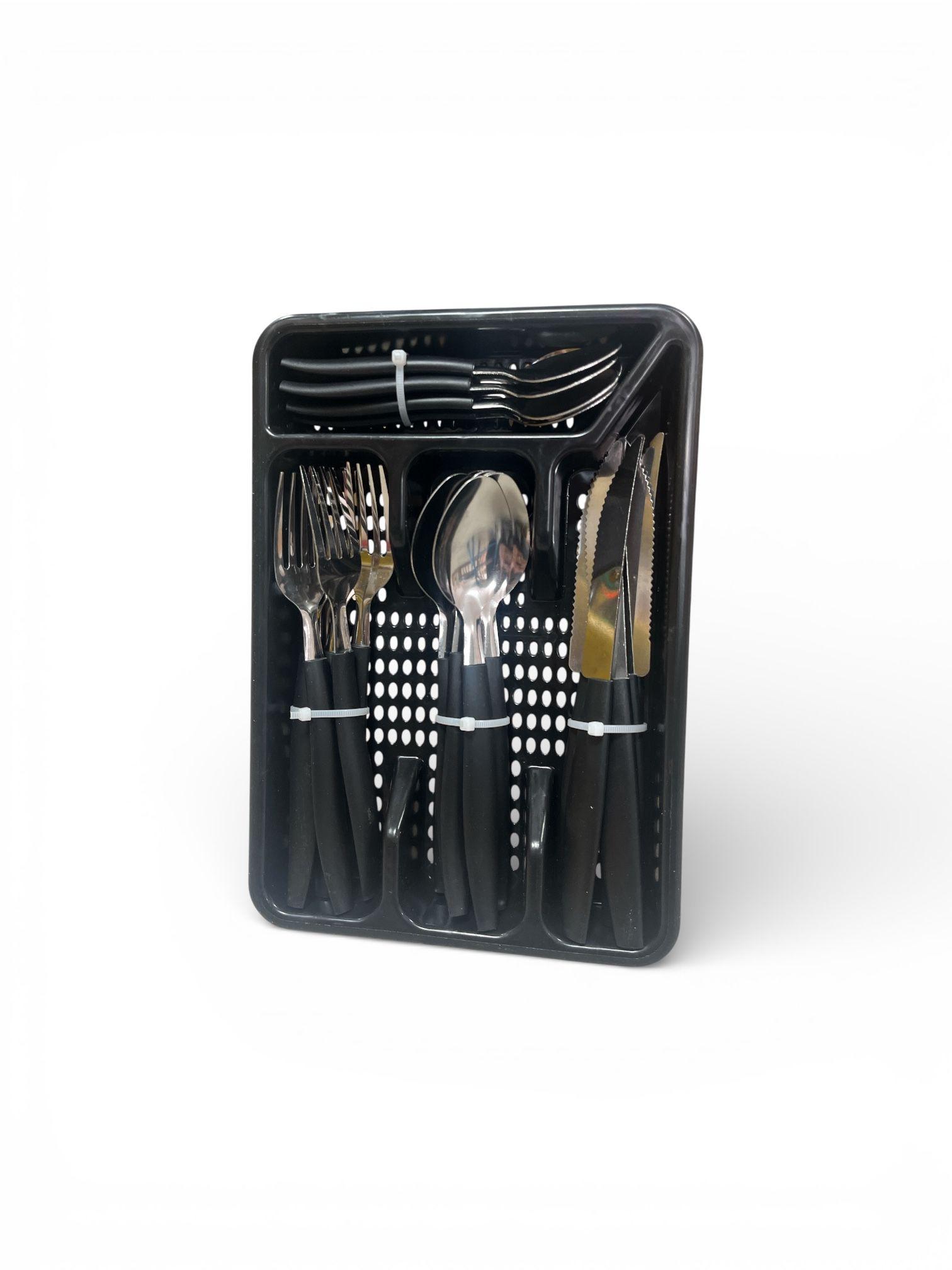 24 gab. galda piederumu komplekts ar melniem rokturiem