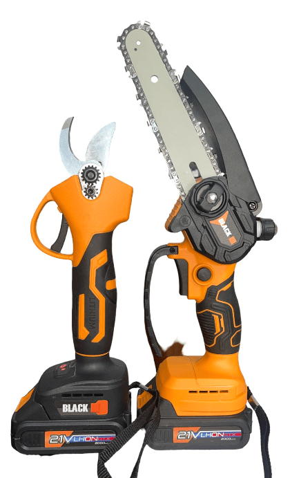 Akumulatora dārza instrumentu komplekts BLACK 2in1 (mini ķēdes zāģis + sekators