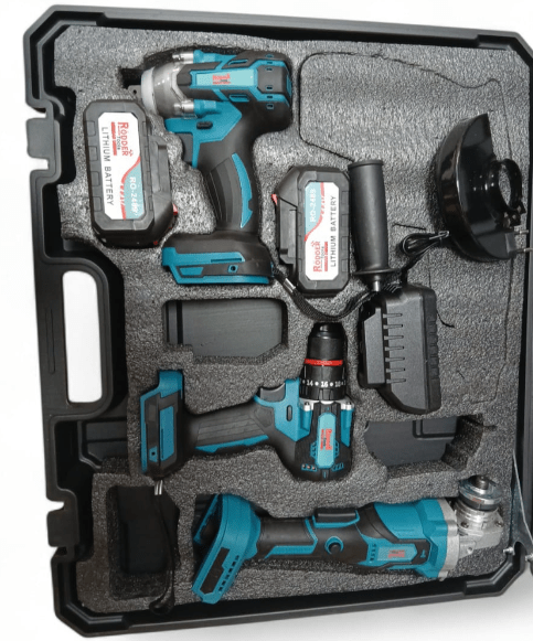 Akumulatora instrumentu komplekts RÖDDER 3in1 (triecienatslēga, urbjmašīna, leņķa slīpmašīna, 2 baterijas)