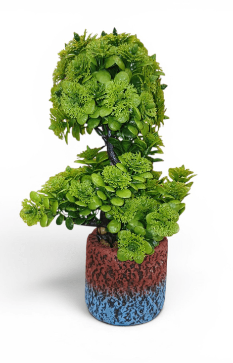 Dekoratīvs mākslīgais bonsai kociņš zili brūnā podiņā