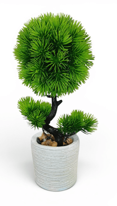 Dekoratīvs mākslīgais bonsai kociņš baltā garenā podiņā