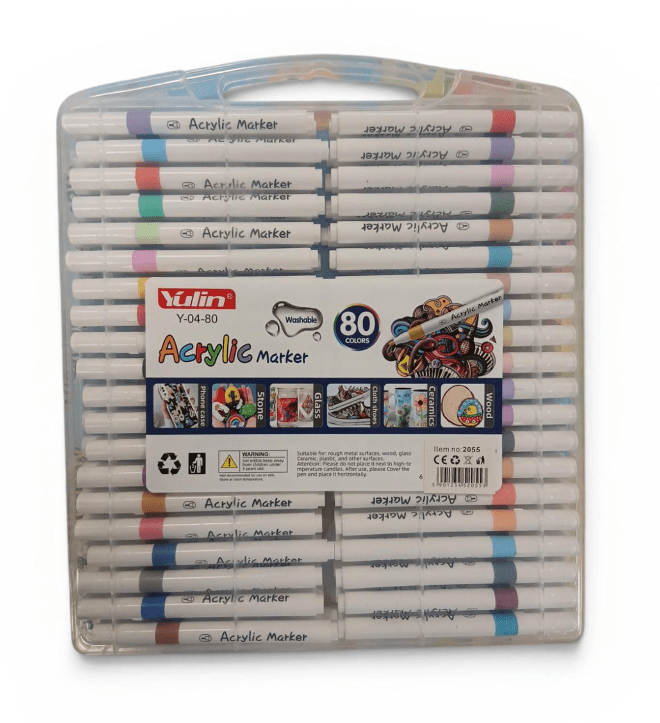 Yulin Acrylic Marker komplekts — 80 krāsas caurspīdīgā koferītī